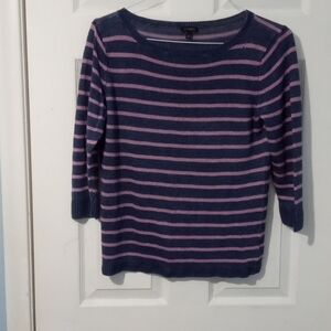Talbots Blue and Pink Striped Crew Neck Sweater
